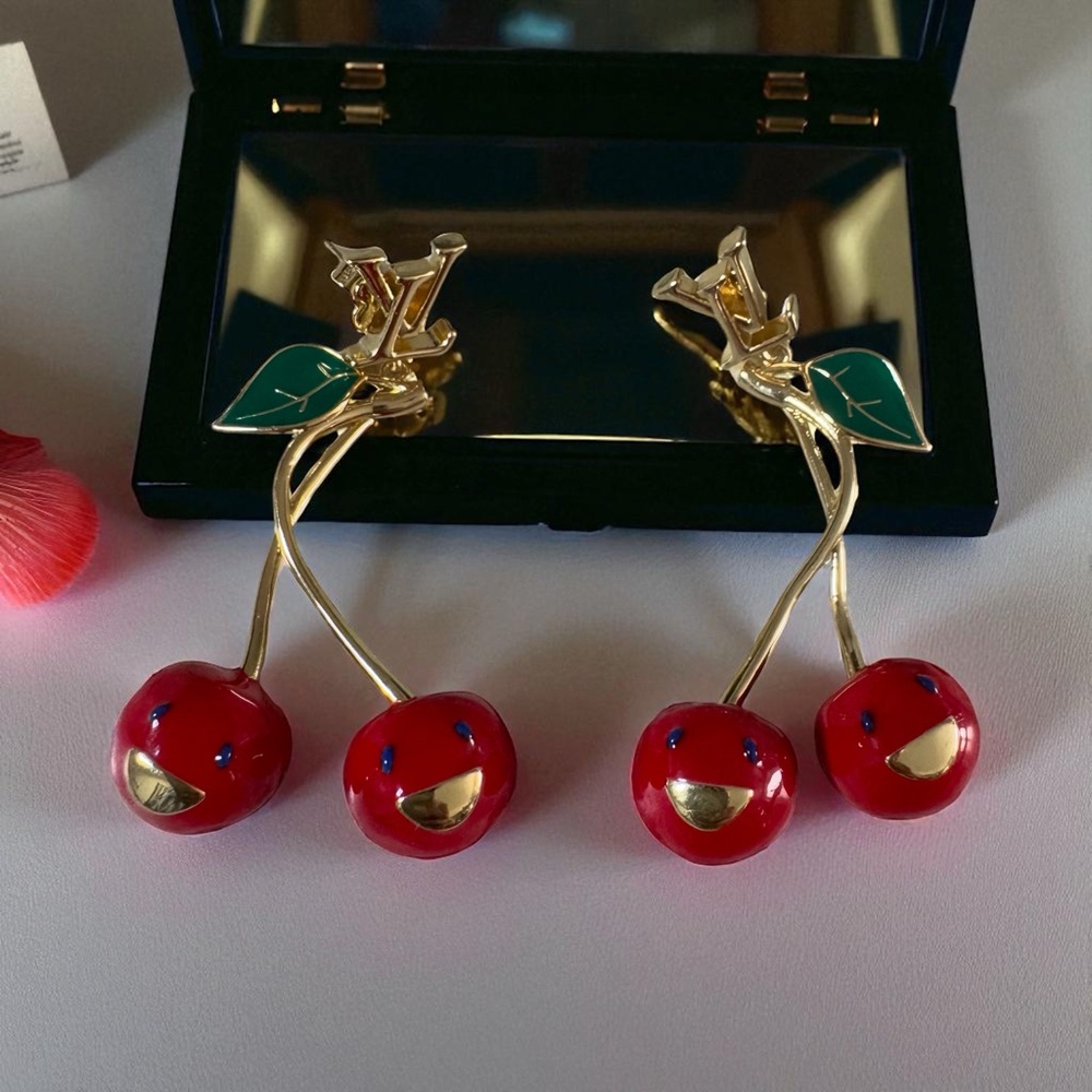 Louis Vuitton Red and Gold Cherry Earrings